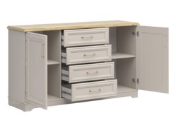 Beige Sideboard Storage Cabinet Large Wide Chest of Drawers Shaker Cashmere Beige and Light Oak 154cm Unit - Anga - thumbnail 4