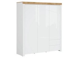 White Gloss Triple Wardrobe 3 Door Bedroom Storage with Drawers Oak Scandi Style - Holten - thumbnail 4