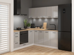 Kitchen Corner Set Cabinets Units Gloss Grey Modern Freestanding 8 Cupboards Complete DIY Fitted Kitchen - Junona - thumbnail 2