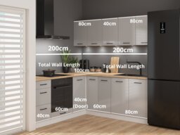 Kitchen Corner Set Cabinets Units Gloss Grey Modern Freestanding 8 Cupboards Complete DIY Fitted Kitchen - Junona - thumbnail 4
