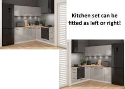 Kitchen Corner Set Cabinets Units Gloss Grey Modern Freestanding 8 Cupboards Complete DIY Fitted Kitchen - Junona - thumbnail 3