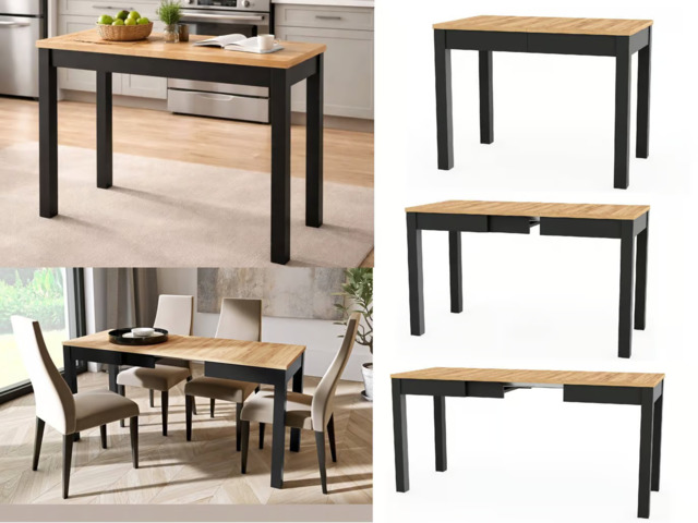 Narrow Dining Table Extendable Slim Black and Oak Small Kitchen 2 4 6 8 Seater – Orion - image 1