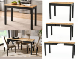 Narrow Dining Table Extendable Slim Black and Oak Small Kitchen 2 4 6 8 Seater – Orion - thumbnail 1