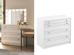 White Chest of Drawers Bedroom Storage Cabinet 4 Drawer 90cm Wide Compact Shaker Unit with Gold Handles - Rel