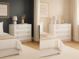 White Chest of Drawers Bedroom Storage Cabinet 4 Drawer 90cm Wide Compact Shaker Unit with Gold Handles - Rel - thumbnail 2
