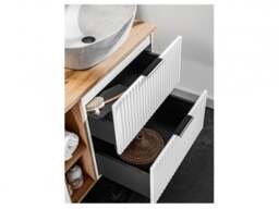 Modern Vanity Unit with Basin 800mm Bathroom Wall Hung Cabinet Oak Countertop Ribbed Fluted White - Adel - thumbnail 3