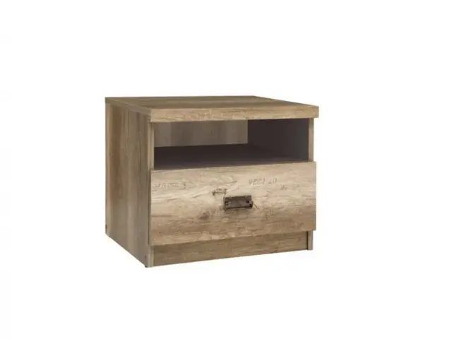 Urban Narrow Bedside Cabinet Side Table with Open Compartment and Drawer 40cm Oak Effect and Grey Finish - Malcolm - image 1