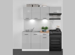 Kitchen Cabinet Set Kitchenette Units Modern Freestanding 5 Cupboards Light Grey Gloss 180cm DIY Complete - Junona - thumbnail 1