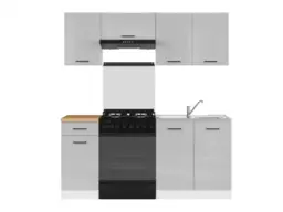 Kitchen Cabinet Set Kitchenette Units Modern Freestanding 5 Cupboards Light Grey Gloss 180cm DIY Complete - Junona - thumbnail 3