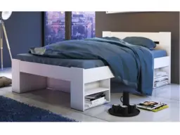 White King Size Bed Frame with Storage Shelves and Euro Solid Wood Slats - Nepo - thumbnail 1