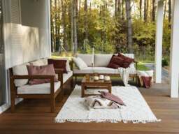 Garden Armchairs Lounge Set of 2 Chairs Outdoor High Back Wooden Frame Cream Cushion – Cozy - thumbnail 2