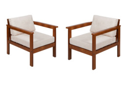 Garden Armchairs Lounge Set of 2 Chairs Outdoor High Back Wooden Frame Cream Cushion – Cozy - thumbnail 3