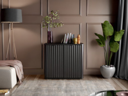 Black Sideboard Cabinet Small Buffet Compact Slimline Storage Unit Ribbed Soft Close Doors - Nuvo - thumbnail 3