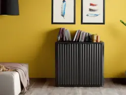 Black Sideboard Cabinet Small Buffet Compact Slimline Storage Unit Ribbed Soft Close Doors - Nuvo - thumbnail 2