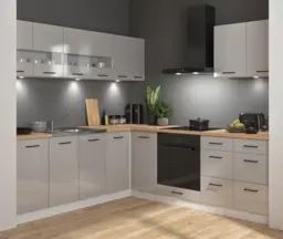 Kitchen Wall Cabinet 600mm Unit 2 Door Cupboard Light Grey Gloss Modern Storage - Junona - thumbnail 4