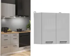 Kitchen Wall Cabinet 600mm Unit 2 Door Cupboard Light Grey Gloss Modern Storage - Junona