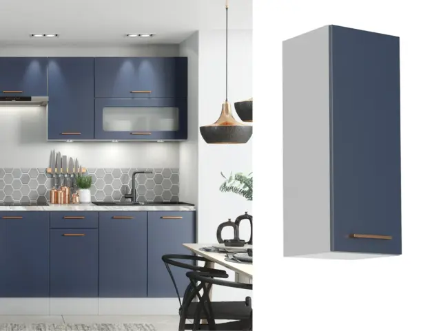 300mm Kitchen Wall Unit Midnight Blue Slim Narrow Cabinet Cupboard Dark Navy Slab Door - Nora - image 1