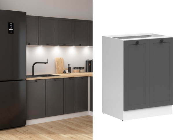 600mm Kitchen Base Unit 2 Door Cabinet Modern Freestanding Cupboard Shaker Dark Grey - Junona - image 1