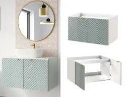 Bathroom Vanity Cabinet 800mm 80cm Unit Wall Mounted Floating Ribbed Fluted Doors Soft Green Finish - Cara