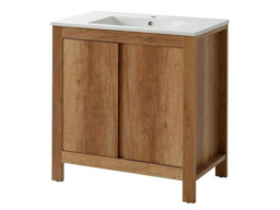 800mm Vanity Bathroom Sink Cabinet 80cm Set with Tallboy Freestanding Tall Cabinet Unit - Classic Oak - thumbnail 3
