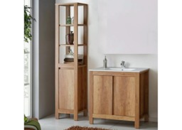 800mm Vanity Bathroom Sink Cabinet 80cm Set with Tallboy Freestanding Tall Cabinet Unit - Classic Oak - thumbnail 1
