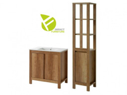 800mm Vanity Bathroom Sink Cabinet 80cm Set with Tallboy Freestanding Tall Cabinet Unit - Classic Oak - thumbnail 2