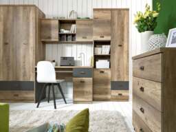 50cm Wide Chest of Drawers Narrow Slim 4 Drawer Storage Bedroom Living Room Unit Rustic Oak Dark Grey - Malcolm - thumbnail 2