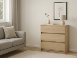 Chest of Drawers 3 Drawer Cabinet Handleless Storage Unit White Washed Oak Effect 91.5cm - Mana - thumbnail 2