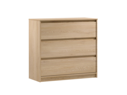 Chest of Drawers 3 Drawer Cabinet Handleless Storage Unit White Washed Oak Effect 91.5cm - Mana - thumbnail 4
