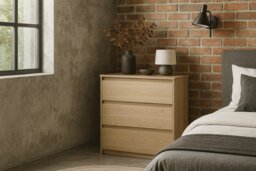 Chest of Drawers 3 Drawer Cabinet Handleless Storage Unit White Washed Oak Effect 91.5cm - Mana - thumbnail 3