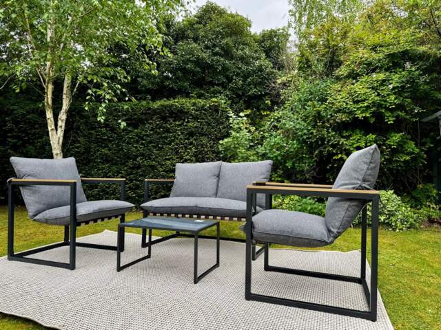 Outdoor Garden Lounge Set 2 Seater Sofa Chairs Coffee Table Grey Cushions 4 Seater Black Furniture - Porto - image 1