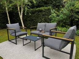 Outdoor Garden Lounge Set 2 Seater Sofa Chairs Coffee Table Grey Cushions 4 Seater Black Furniture - Porto - thumbnail 3