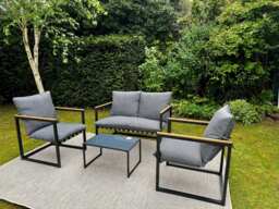 Outdoor Garden Lounge Set 2 Seater Sofa Chairs Coffee Table Grey Cushions 4 Seater Black Furniture - Porto - thumbnail 2
