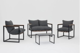 Outdoor Garden Lounge Set 2 Seater Sofa Chairs Coffee Table Grey Cushions 4 Seater Black Furniture - Porto - thumbnail 3