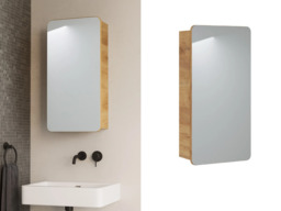 Small Bathroom Mirror Cabinet Oak Narrow 400mm Wall Mounted Mirrored Slim Storage Unit - Aruba - thumbnail 1