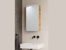 Small Bathroom Mirror Cabinet Oak Narrow 400mm Wall Mounted Mirrored Slim Storage Unit - Aruba - thumbnail 2