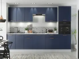 Kitchen Cabinet Set 9 Units Complete with Tall Oven Housing 300cm Navy Blue Slab Doors - Nora - thumbnail 1