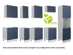 Kitchen Cabinet Set 9 Units Complete with Tall Oven Housing 300cm Navy Blue Slab Doors - Nora - thumbnail 3