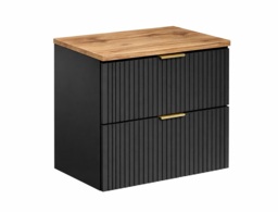 Black Bathroom Vanity Unit Oak Countertop 600mm Ribbed Fluted Wall Hung Floating Cabinet - Adel - thumbnail 4