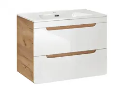 Wall Bathroom Vanity Unit with Sink 800mm Cabinet with Drawers Modern White Gloss and Oak Storage - Aruba - thumbnail 4