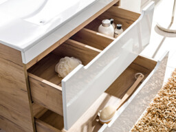 Wall Bathroom Vanity Unit with Sink 800mm Cabinet with Drawers Modern White Gloss and Oak Storage - Aruba - thumbnail 2