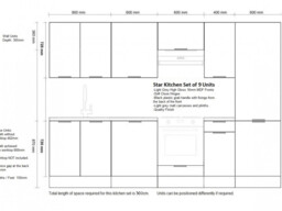 Kitchen Cabinets Set 9 Units with 600mm Larder Cupboard & Oven Housing Light Grey Gloss 300cm - Star - thumbnail 3