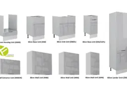 Kitchen Cabinets Set 9 Units with 600mm Larder Cupboard & Oven Housing Light Grey Gloss 300cm - Star - thumbnail 2