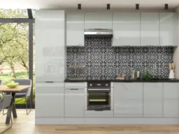 Kitchen Cabinets Set 9 Units with 600mm Larder Cupboard & Oven Housing Light Grey Gloss 300cm - Star - thumbnail 1