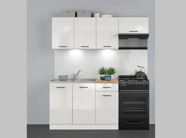 Kitchen Cabinet Set Kitchenette Units Modern Freestanding 5 Cupboards Chalk White Gloss 170cm DIY Complete - Junona - image 1
