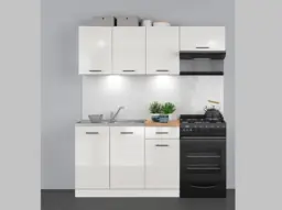Kitchen Cabinet Set Kitchenette Units Modern Freestanding 5 Cupboards Chalk White Gloss 170cm DIY Complete - Junona - thumbnail 1