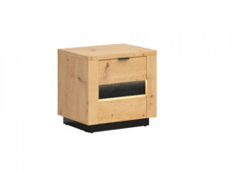 Bedside Cabinet Nightstand 2 Drawer Bedroom Storage Unit Artisan Oak / Burnt Board Effect with LEDs - Ostia - thumbnail 2
