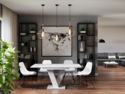 White Gloss Extendable Dining Table 120-160cm Extending Top Stylish Modern V Leg 6-8 Seater - Masy Pro - thumbnail 2