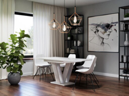 White Gloss Extendable Dining Table 120-160cm Extending Top Stylish Modern V Leg 6-8 Seater - Masy Pro - thumbnail 3