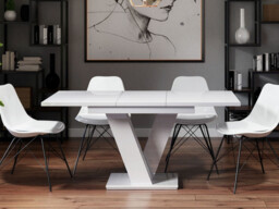 White Gloss Extendable Dining Table 120-160cm Extending Top Stylish Modern V Leg 6-8 Seater - Masy Pro - thumbnail 4
